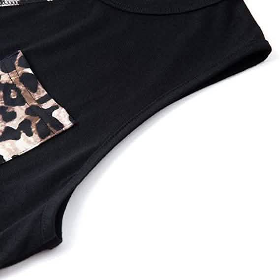 Women's Summer Tank Tops Leopard Pocket Sleeveless Blouse