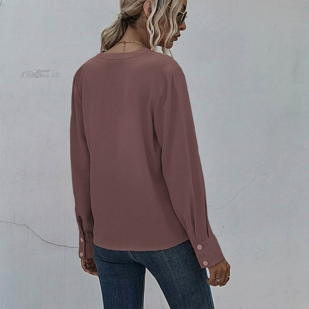 Notched Neck Pleated Decoration Blouse