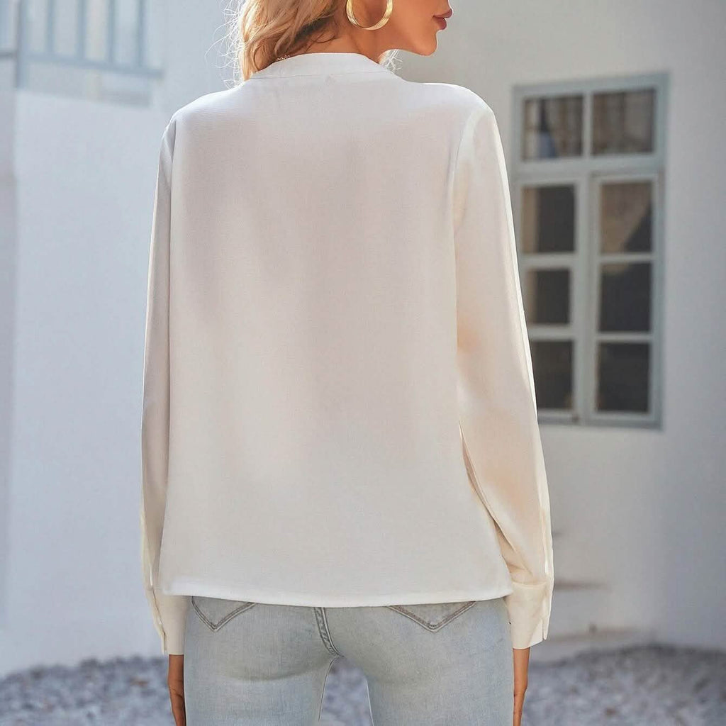 Notched Neck Pleated Decoration Blouse
