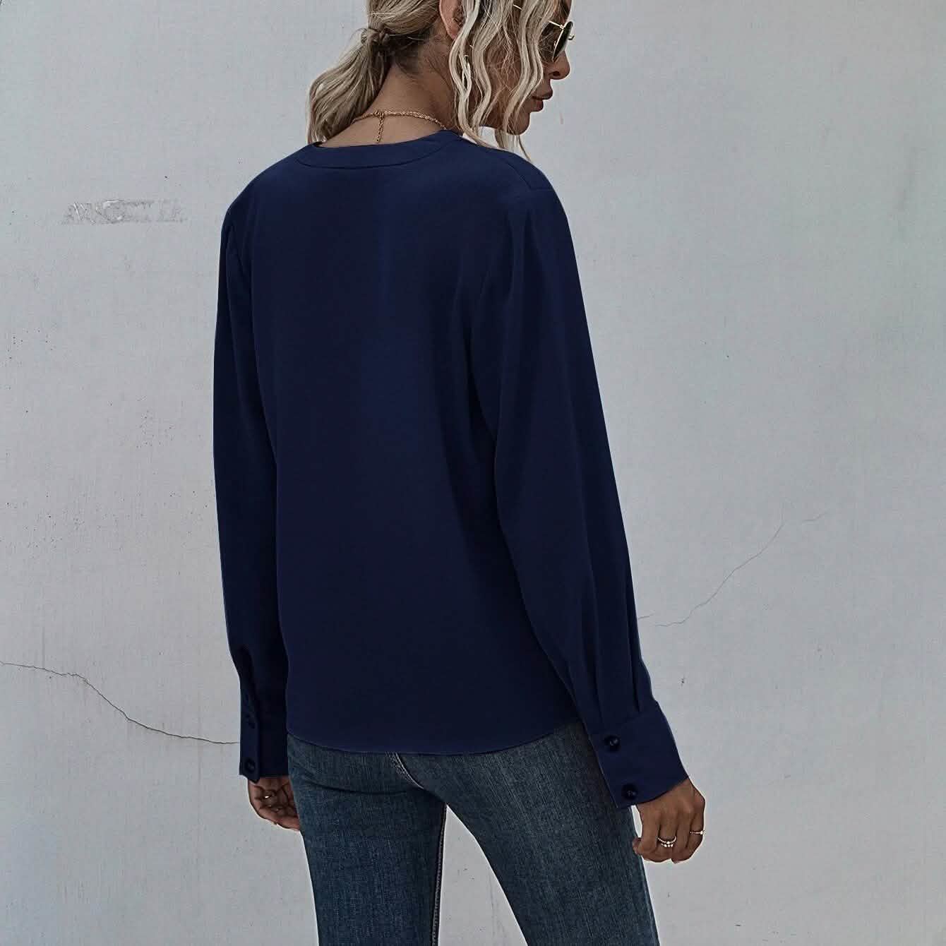 Notched Neck Pleated Decoration Blouse