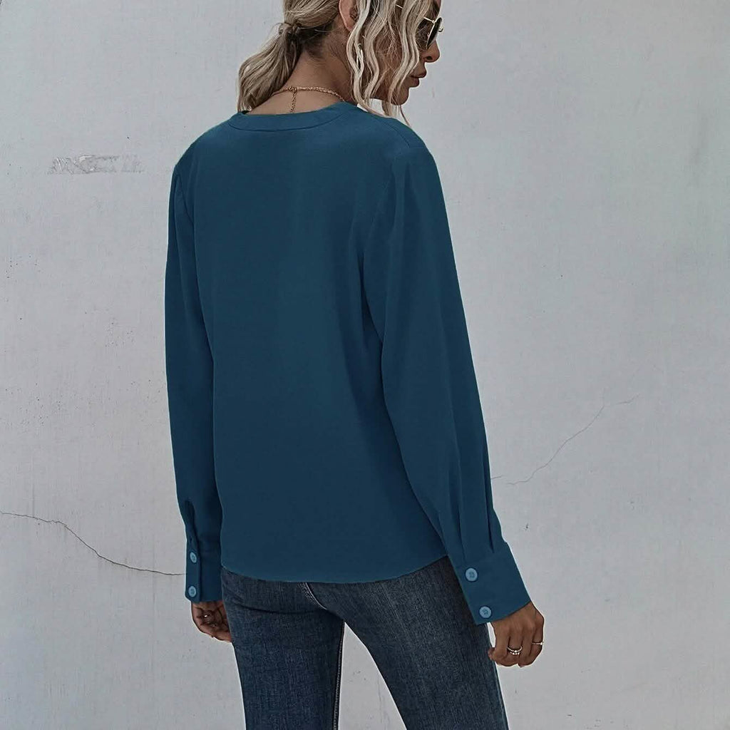 Notched Neck Pleated Decoration Blouse