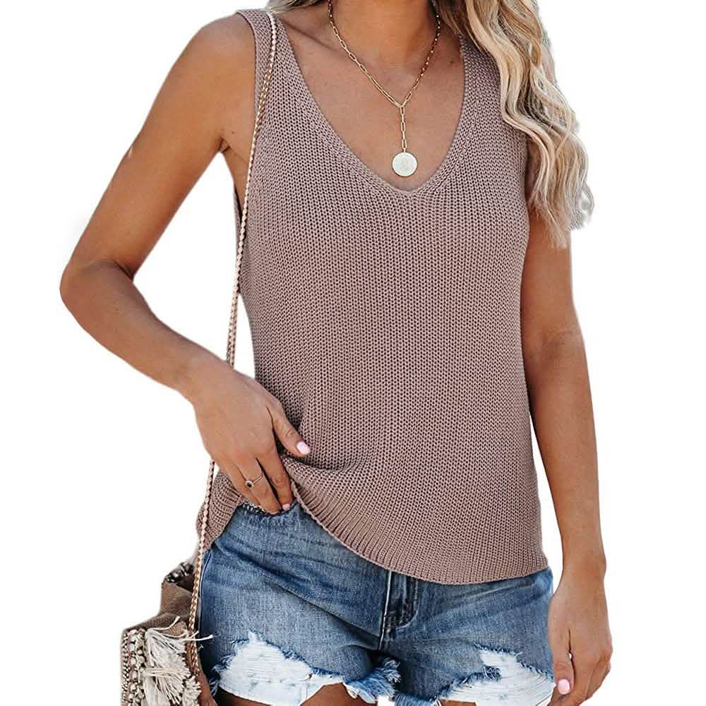 Tutorutor Women's Sleeveless V Neck Sweater