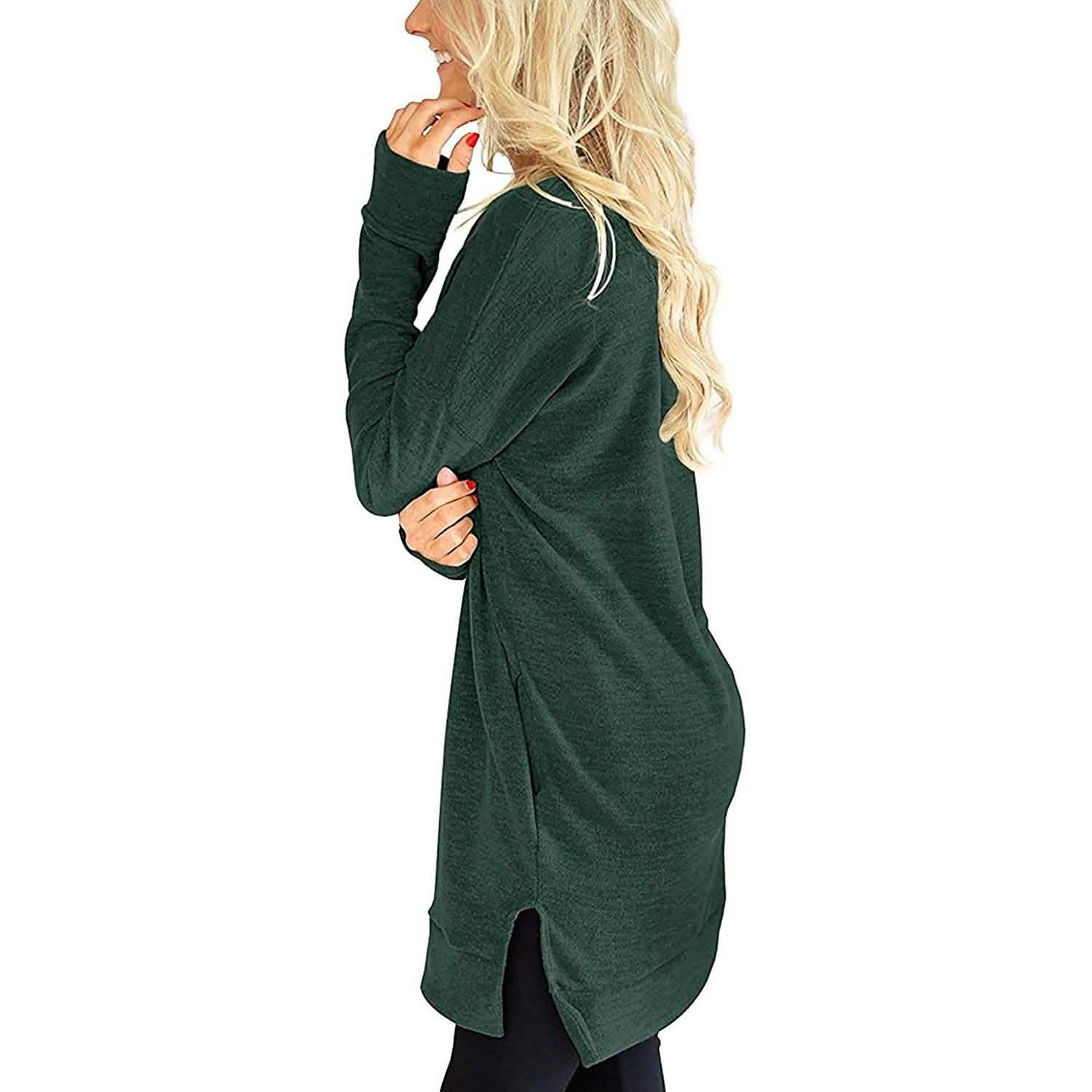 Womens Casual Long Sleeves Solid V-Neck Tunics Shirt Tops with Pockets