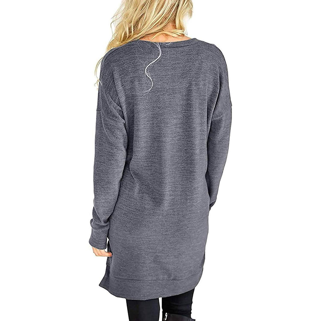 Womens Casual Long Sleeves Solid V-Neck Tunics Shirt Tops with Pockets