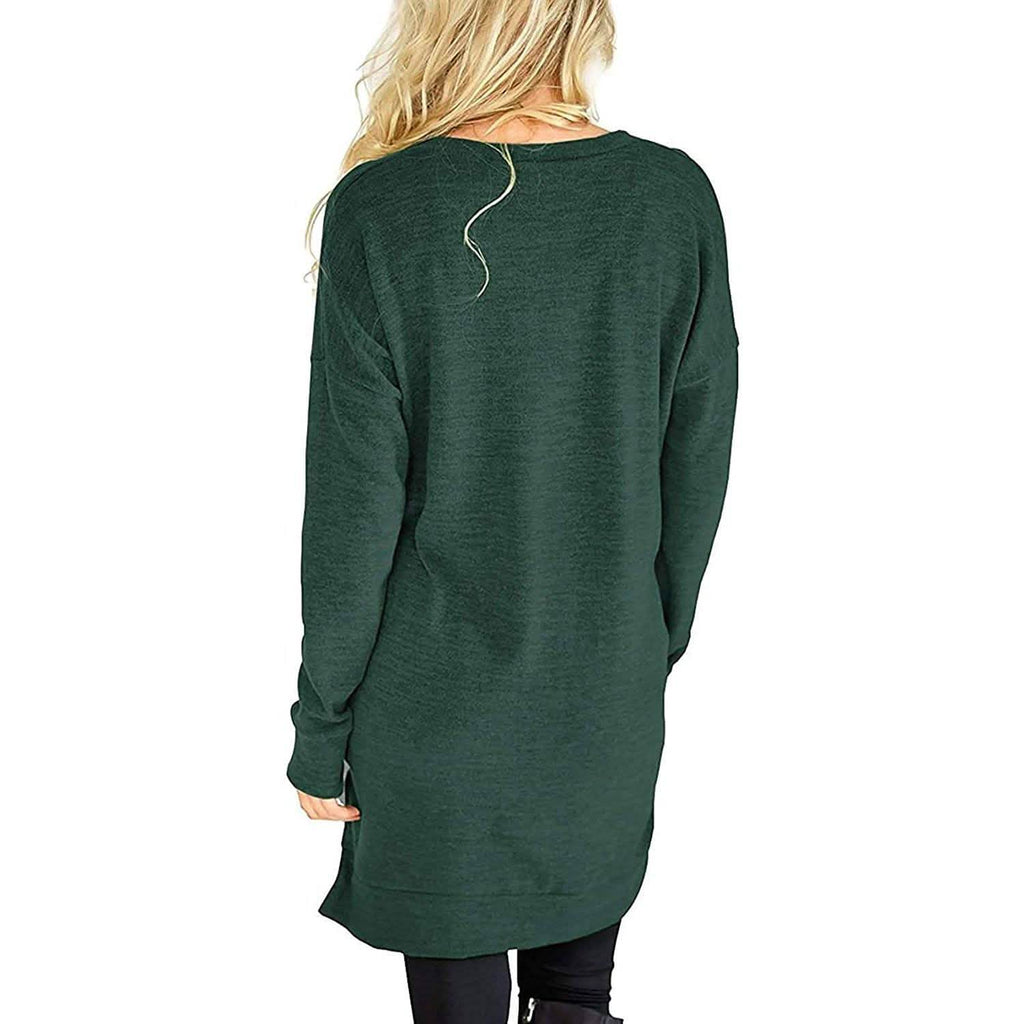 Womens Casual Long Sleeves Solid V-Neck Tunics Shirt Tops with Pockets