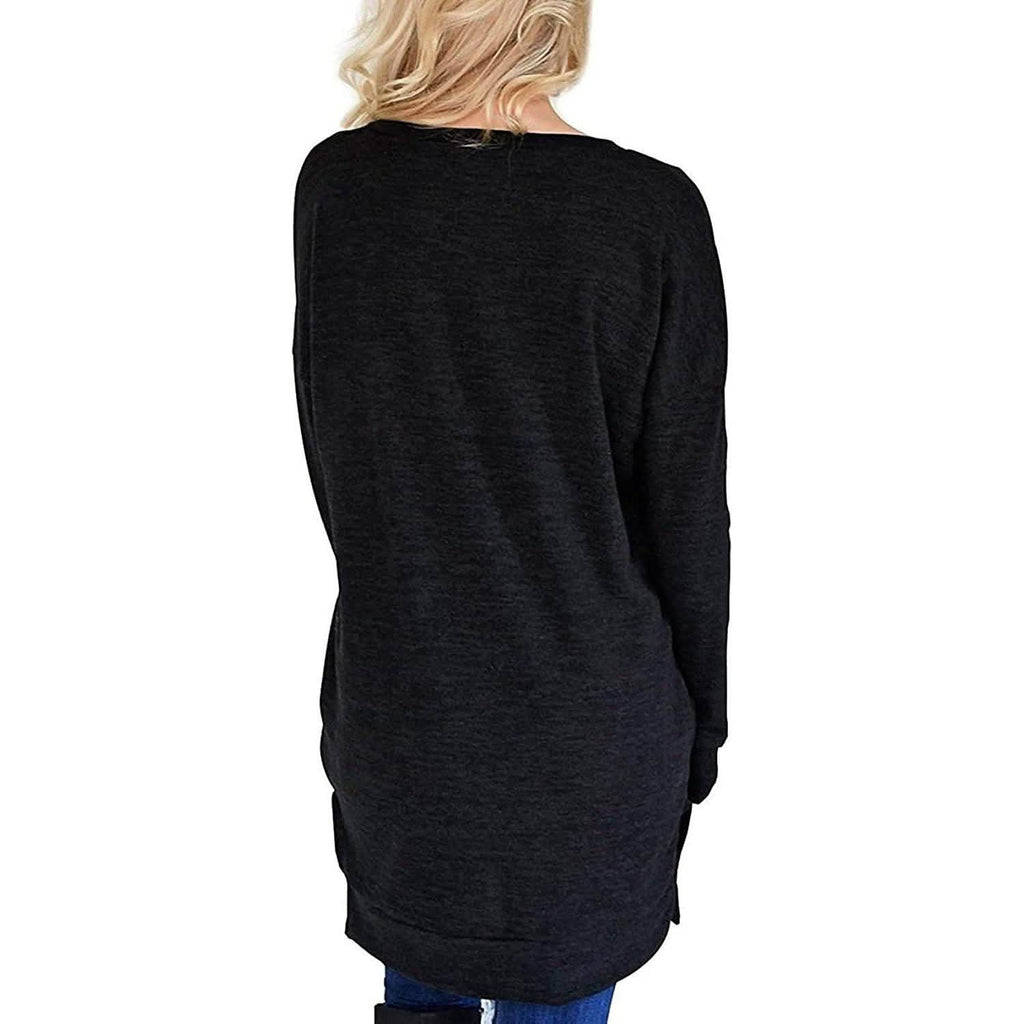 Womens Casual Long Sleeves Solid V-Neck Tunics Shirt Tops with Pockets