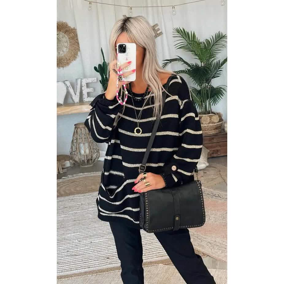 Women's Pullover Jumper Cable Knit Tunic Knitted Print Crew Neck