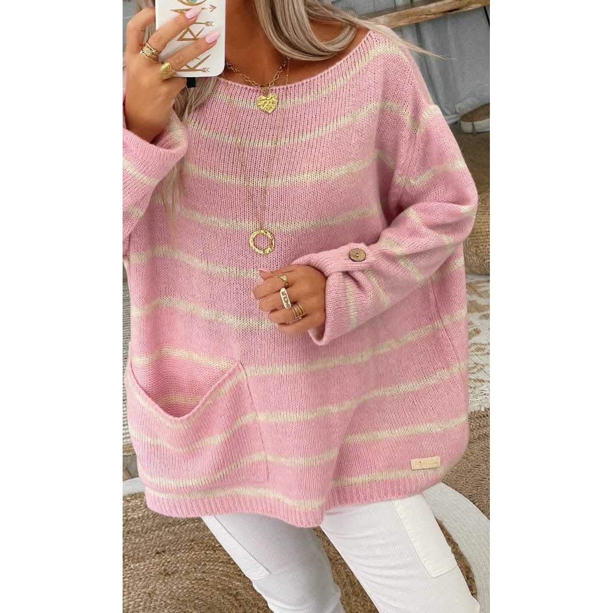 Women's Pullover Jumper Cable Knit Tunic Knitted Print Crew Neck