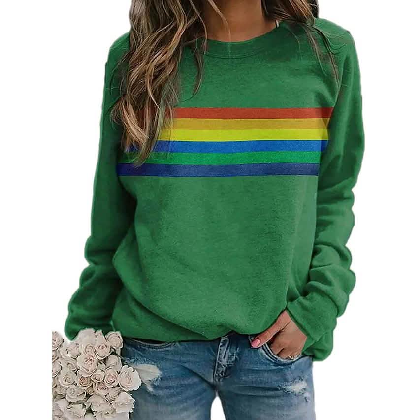 Women's T shirt Rainbow Graphic Long Sleeve Round Neck Tops