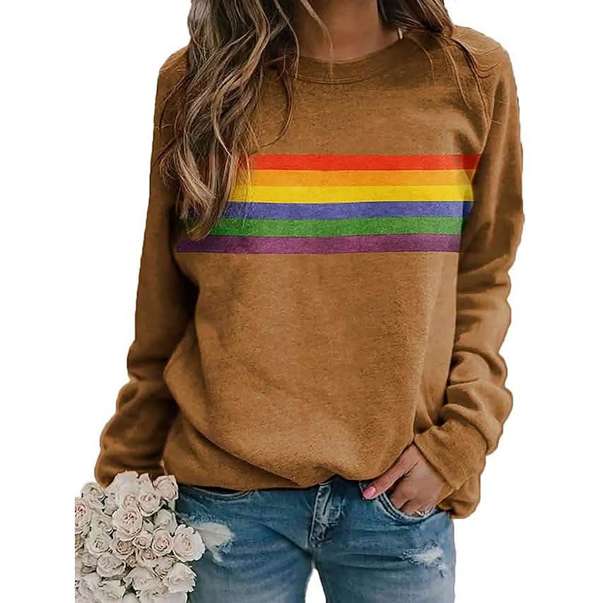 Women's T shirt Rainbow Graphic Long Sleeve Round Neck Tops