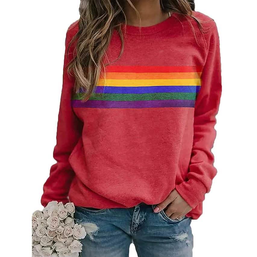 Women's T shirt Rainbow Graphic Long Sleeve Round Neck Tops