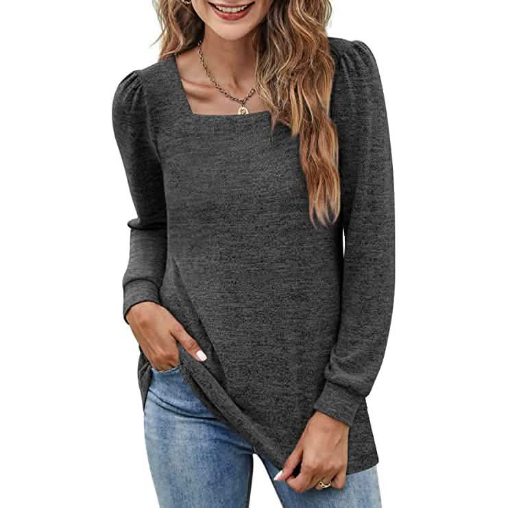 Women's Tunic Top Square Neck Puff Sleeve