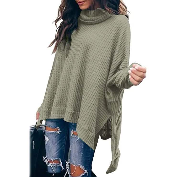 Women's Turtle Cowl Neck Long Batwing Sleeve Sweater