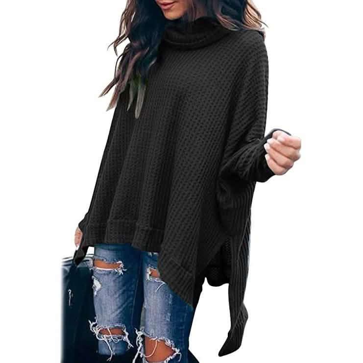 Women's Turtle Cowl Neck Long Batwing Sleeve Sweater