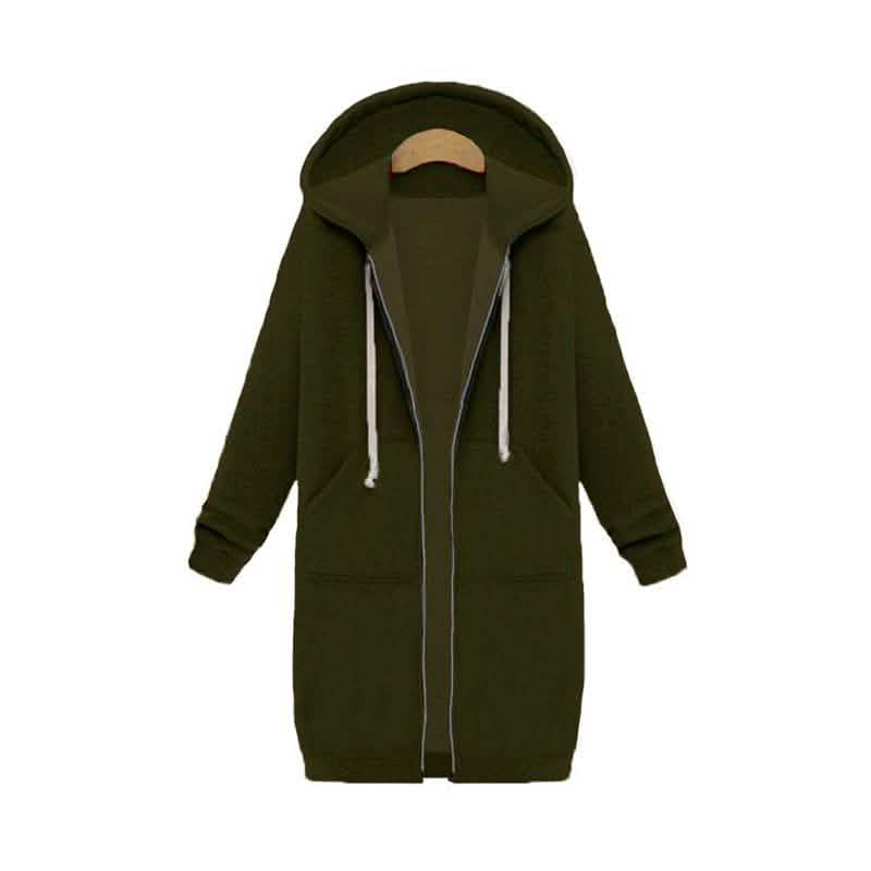 Zipper Front Pocket Drawstring Hoodie