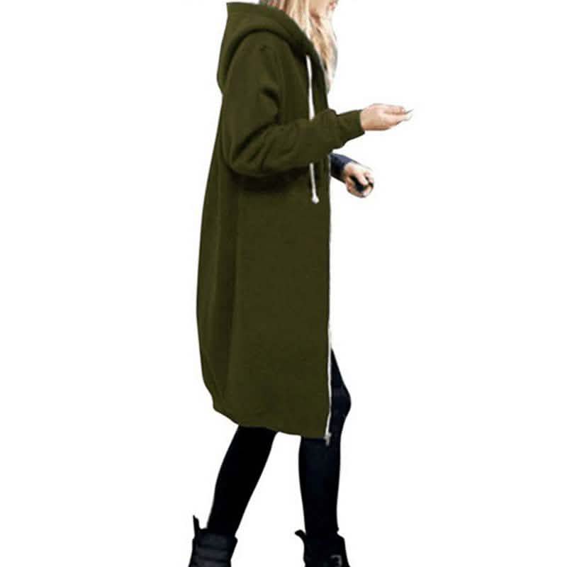 Zipper Front Pocket Drawstring Hoodie