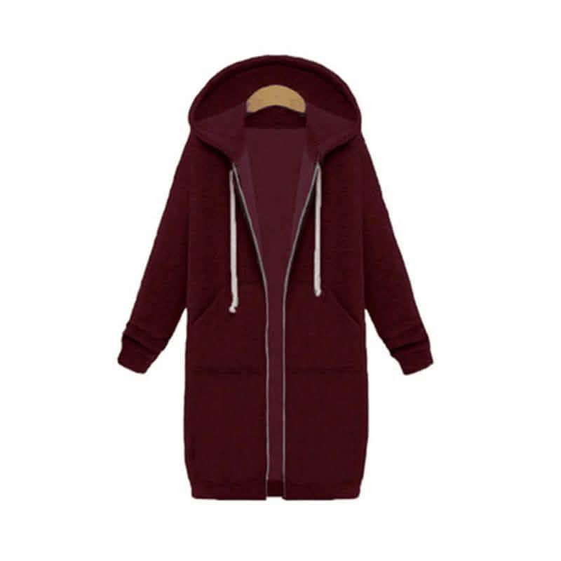 Zipper Front Pocket Drawstring Hoodie
